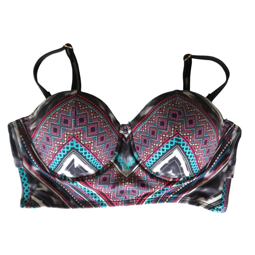 Kenneth Cole Bikini Top Bathing Suit Adj Straps Colorful Beach Summer Sz Small 4